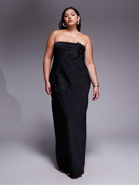 ASOS Dresses & Skirts - ASOS Black Strapless Column Gown with Floral Appliqué